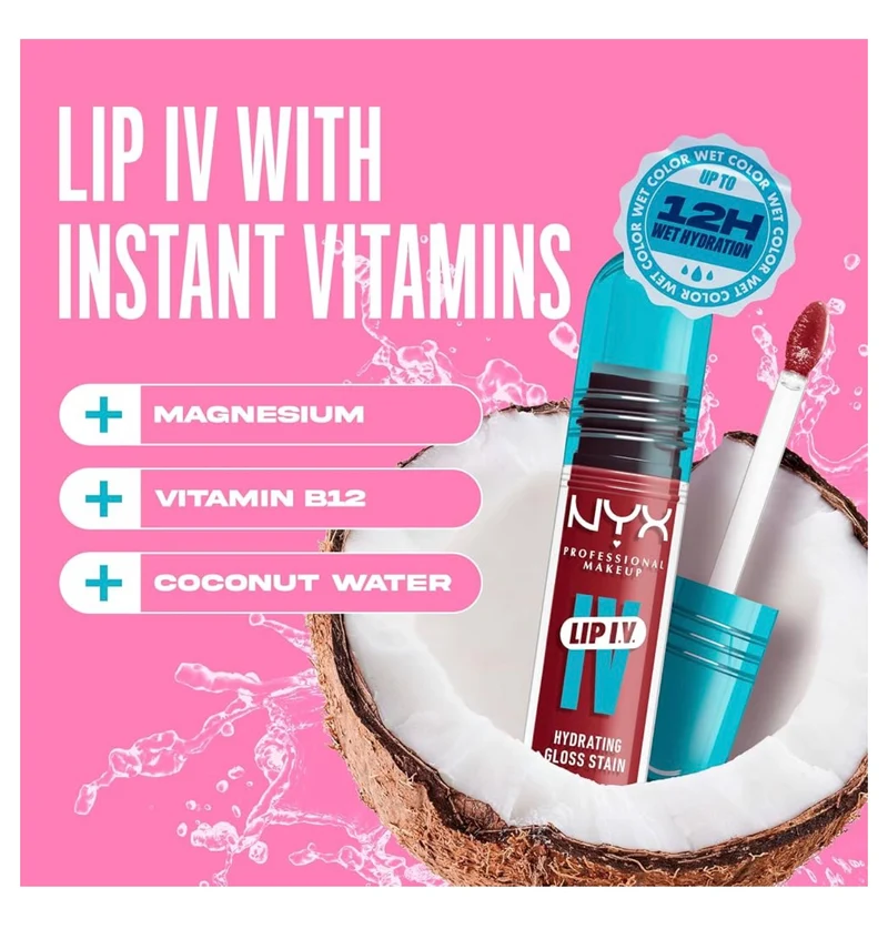 NYX PRO MAKEUP Lip IV Hydrating Glossy Lip Stain with 12HR Hydration - Red-y Set Wet (Red)