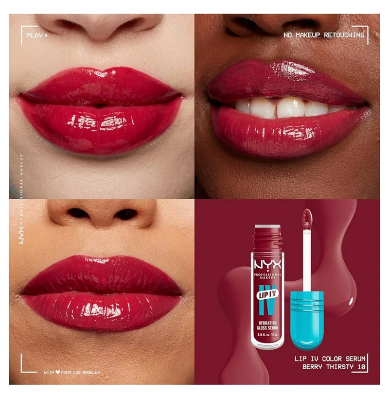 NYX PRO MAKEUP Lip IV Hydrating Glossy Lip Stain with 12HR Hydration - Berry Thirsty (Red)