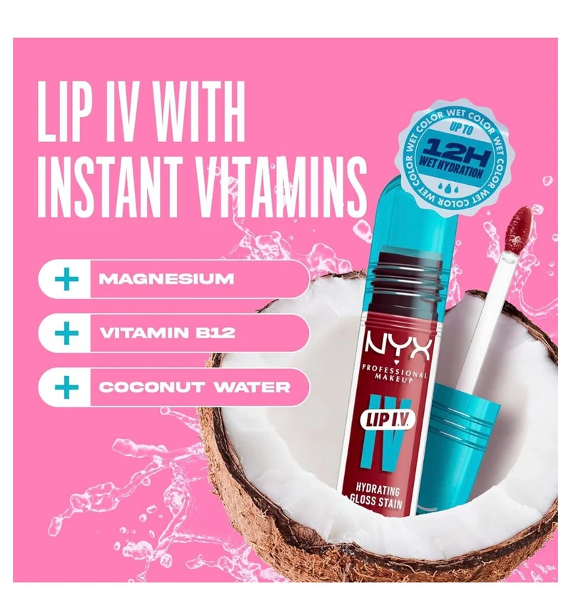 NYX PRO MAKEUP Lip IV Hydrating Glossy Lip Stain with 12HR Hydration - Blush Rush (Pink)