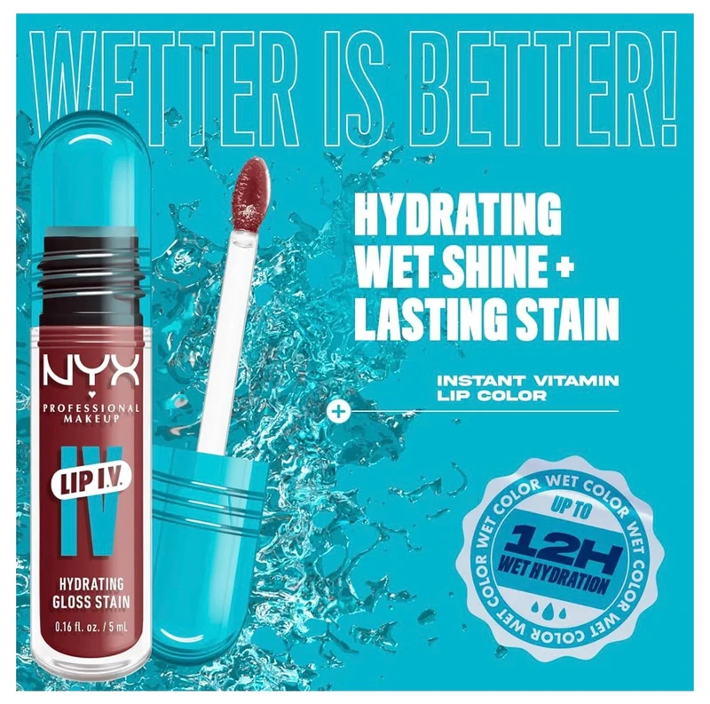 NYX PRO MAKEUP Lip IV Hydrating Glossy Lip Stain with 12HR Hydration - Drippin In Rose (Pink)