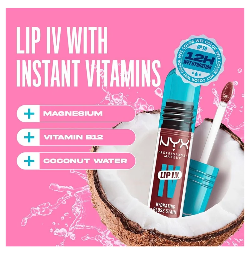 NYX PRO MAKEUP Lip IV Hydrating Glossy Lip Stain with 12HR Hydration - Drippin In Rose (Pink)