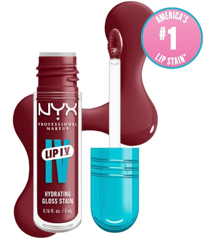 NYX PRO MAKEUP Lip IV Hydrating Glossy Lip Stain with 12HR Hydration - Drippin In Rose (Pink)