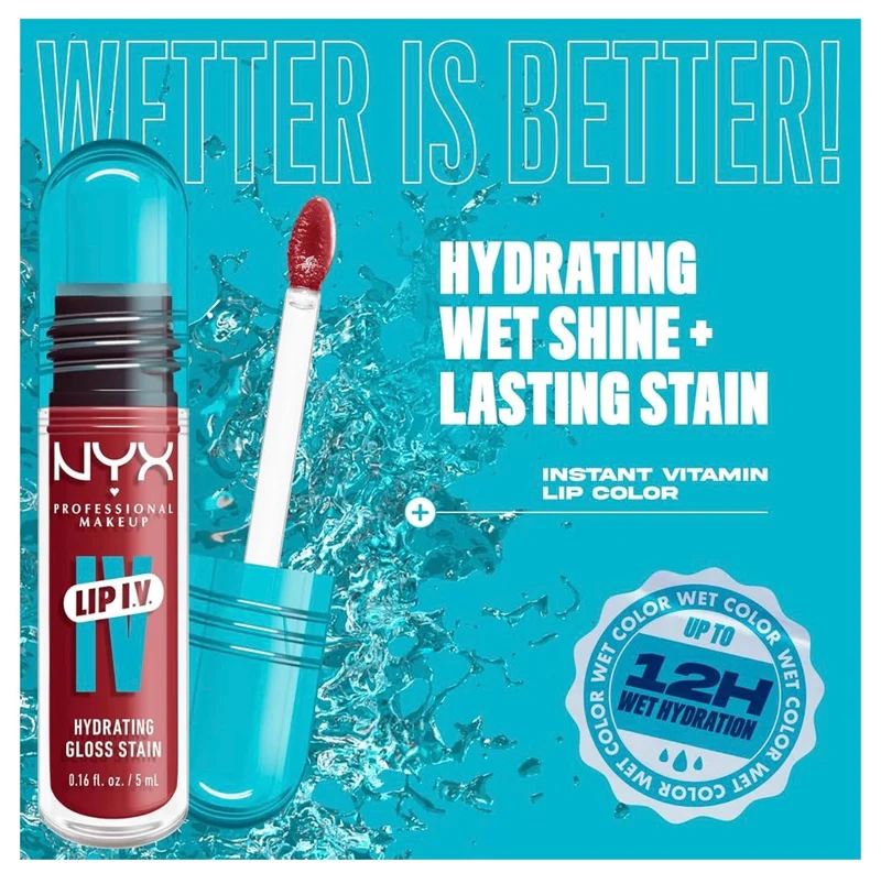 NYX PRO MAKEUP Lip IV Hydrating Glossy Lip Stain with 12HR Hydration - Bubblegum Burst (Pink)