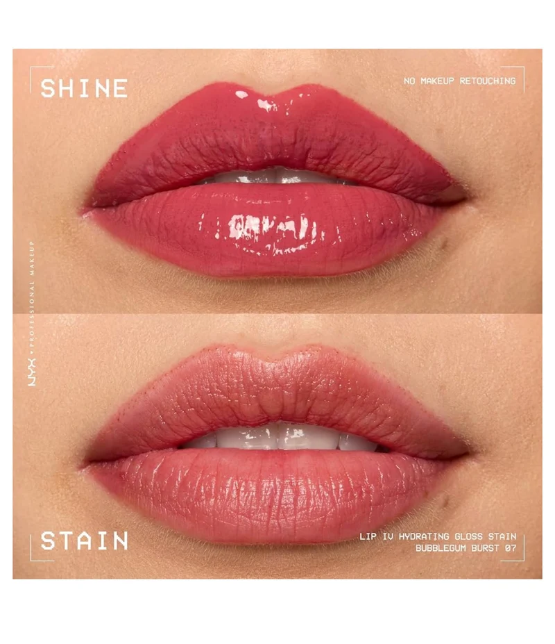 NYX PRO MAKEUP Lip IV Hydrating Glossy Lip Stain with 12HR Hydration - Bubblegum Burst (Pink)