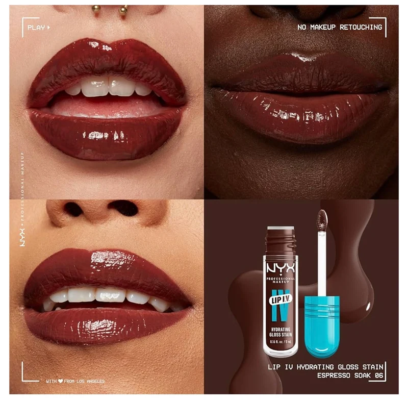 NYX PRO MAKEUP Lip IV Hydrating Glossy Lip Stain with 12HR Hydration - Espresso Soak (Brown)