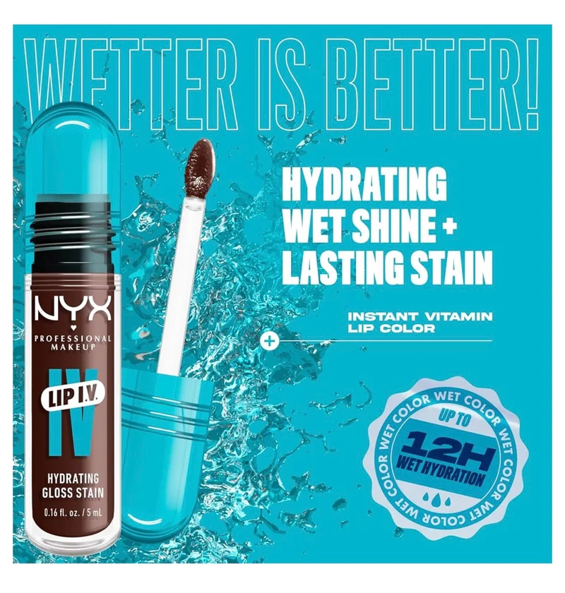 NYX PRO MAKEUP Lip IV Hydrating Glossy Lip Stain with 12HR Hydration - Espresso Soak (Brown)