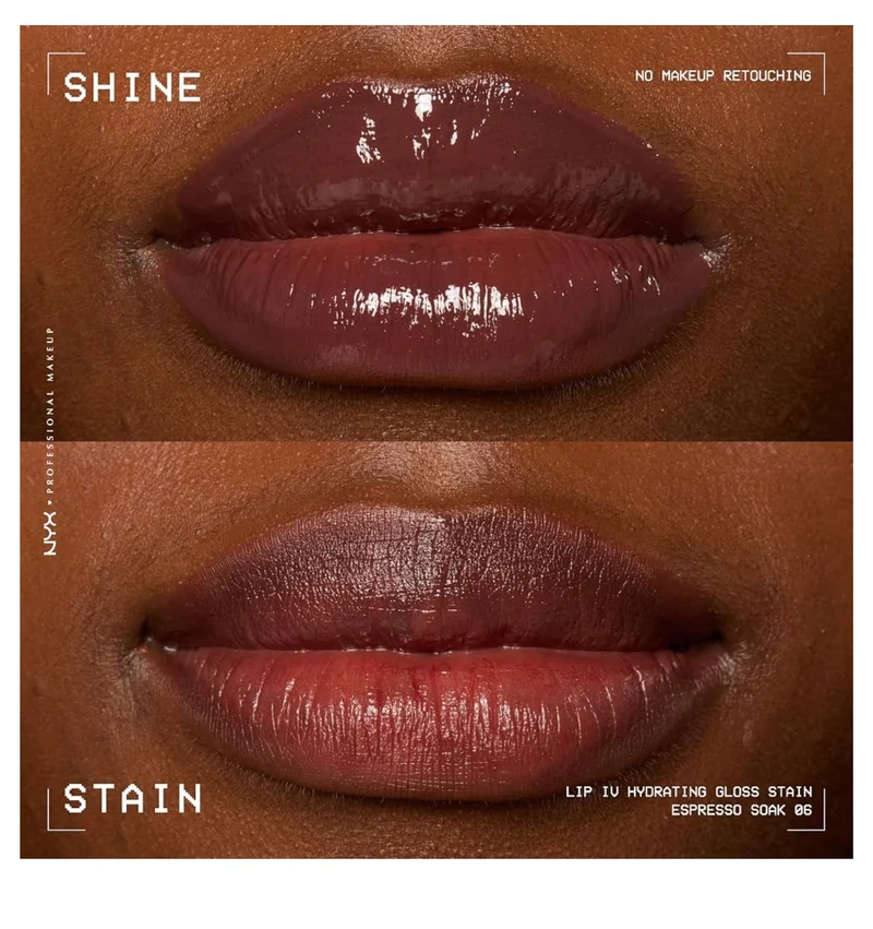 NYX PRO MAKEUP Lip IV Hydrating Glossy Lip Stain with 12HR Hydration - Espresso Soak (Brown)