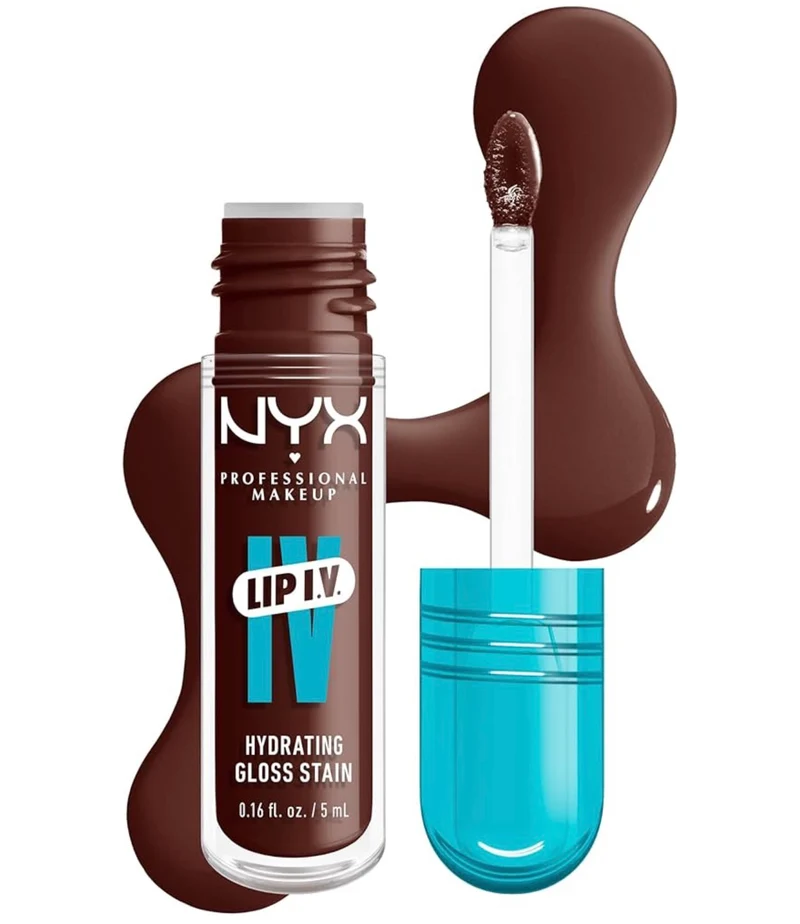 NYX PRO MAKEUP Lip IV Hydrating Glossy Lip Stain, Long-Lasting, Tinted, Vegan Formula with 12 HR Hydration - Mocha Me Wet
