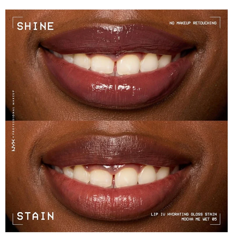 NYX PRO MAKEUP Lip IV Hydrating Glossy Lip Stain, Long-Lasting, Tinted, Vegan Formula with 12 HR Hydration - Mocha Me Wet