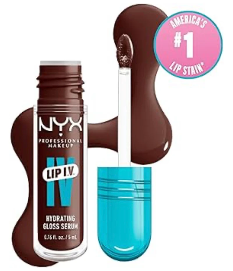 NYX PRO MAKEUP Lip IV Hydrating Glossy Lip Stain, Long-Lasting, Tinted, Vegan Formula with 12 HR Hydration - Mocha Me Wet