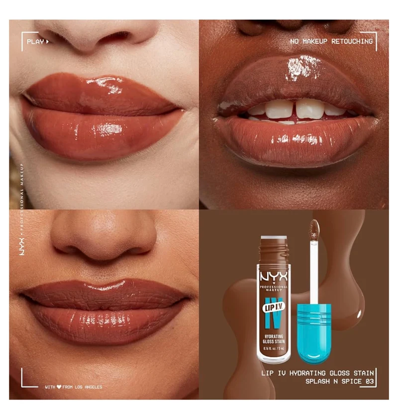 NYX PRO MAKEUP Lip IV Hydrating Glossy Lip Stain, Long-Lasting, Tinted, Vegan Formula with 12 HR Hydration - Splash N Spice