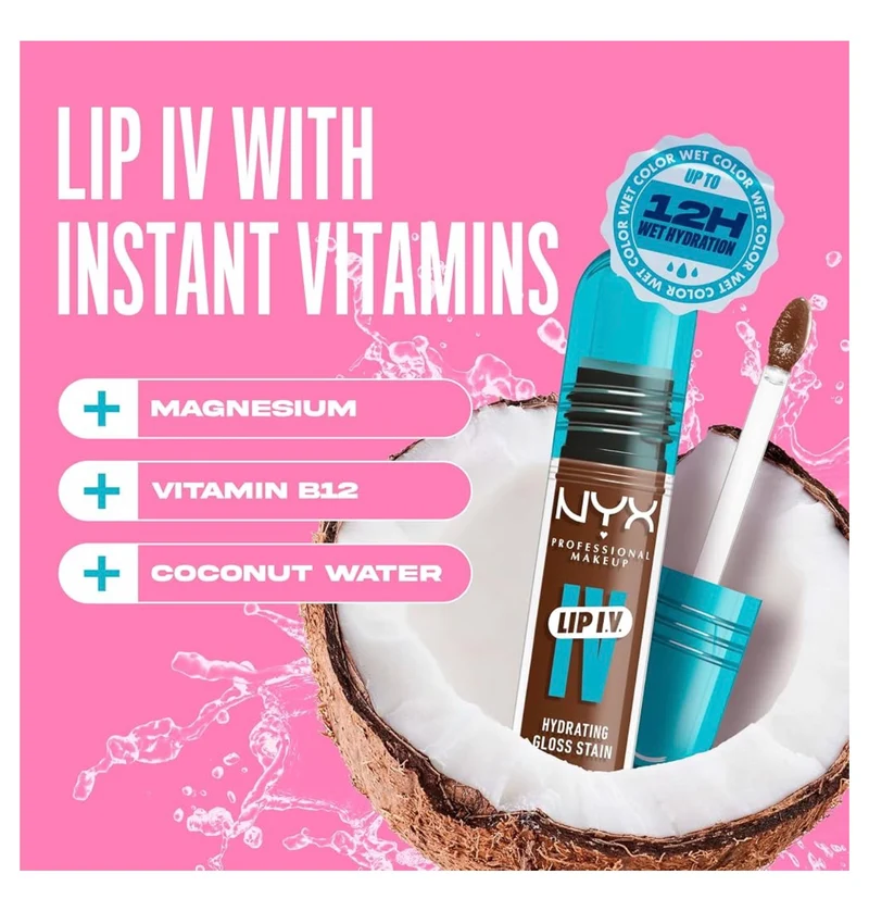 NYX PRO MAKEUP Lip IV Hydrating Glossy Lip Stain, Long-Lasting, Tinted, Vegan Formula with 12 HR Hydration - Splash N Spice