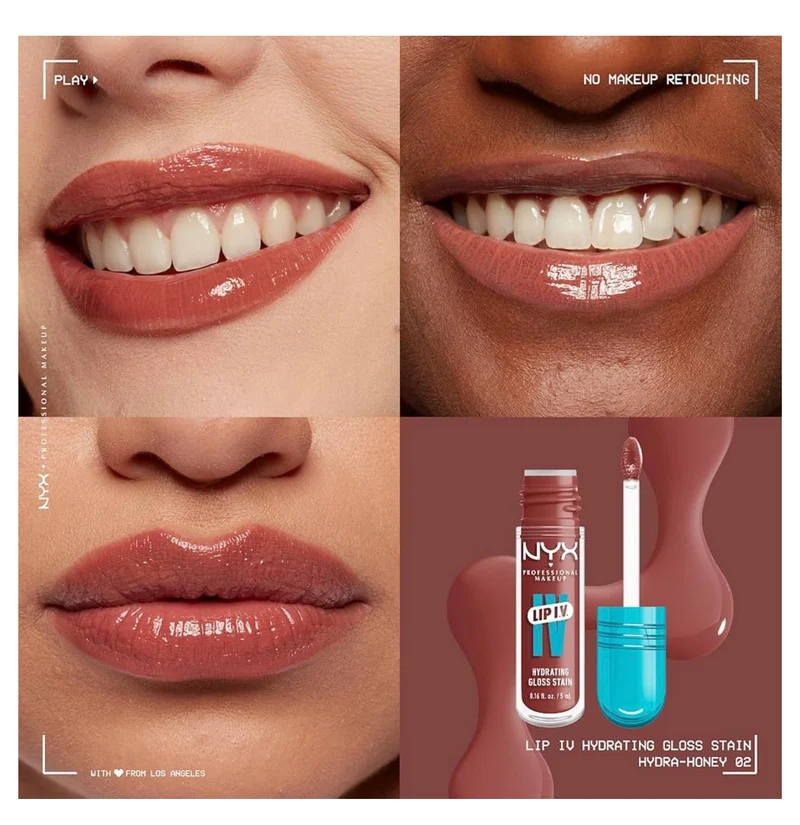 NYX PRO MAKEUP Lip IV Hydrating Glossy Lip Stain, Long-Lasting, Tinted, Vegan Formula with 12 HR Hydration - Hydra Honey