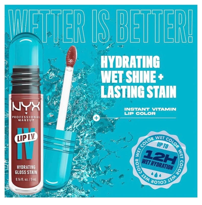 NYX PRO MAKEUP Lip IV Hydrating Glossy Lip Stain, Long-Lasting, Tinted, Vegan Formula with 12 HR Hydration - Hydra Honey