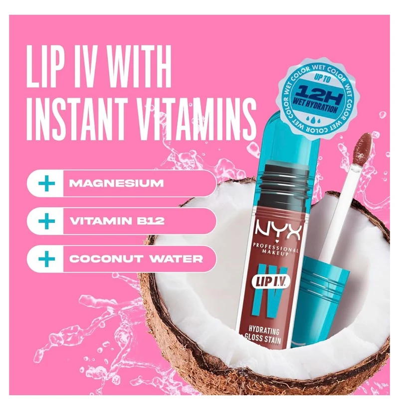 NYX PRO MAKEUP Lip IV Hydrating Glossy Lip Stain, Long-Lasting, Tinted, Vegan Formula with 12 HR Hydration - Hydra Honey