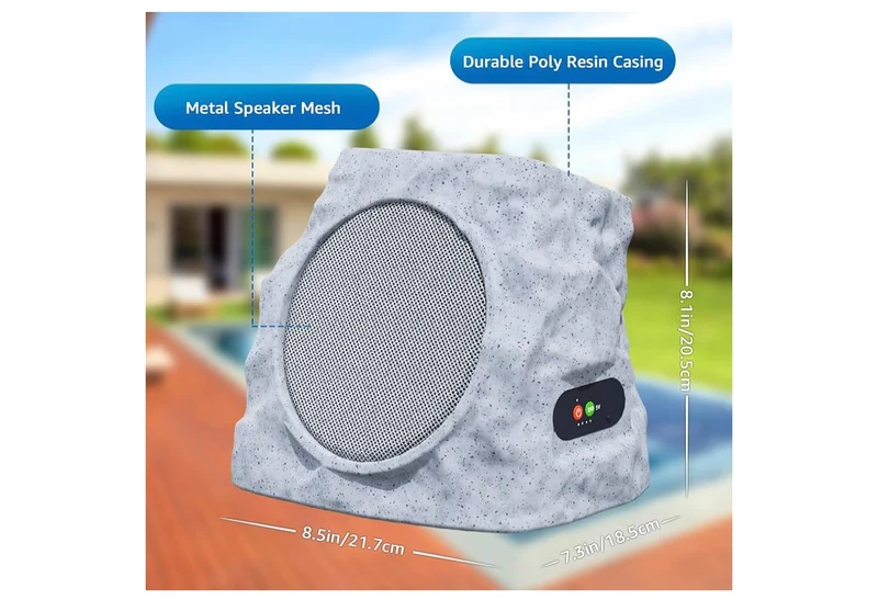 Sets Rock Speakers Outdoor Waterproof w/ RGB Color Lights Multi-Sync Up to 100 Speakers,Auto-Pairing,Solar-Powered and USB Charging - (Gray)