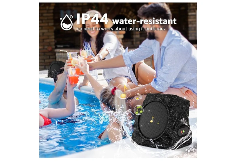Sets Rock Speakers Outdoor Waterproof w/ RGB Color Lights Multi-Sync Up to 100 Speakers,Auto-Pairing,Solar-Powered and USB Charging - (Black)