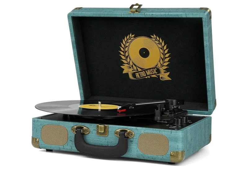 Vinyl Record Player 3-Speed Bluetooth Suitcase Portable Belt-Driven, Supports Bluetooth, RCA Output, 3.5mm aux-in and Headphone - (Vintage)