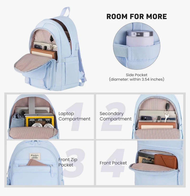 School Backpack for Teen Girls, Cute College Aesthetic Bookbag Large 15.6 Inch Laptop Bag Middle School Travel Back Pack - (Blue)
