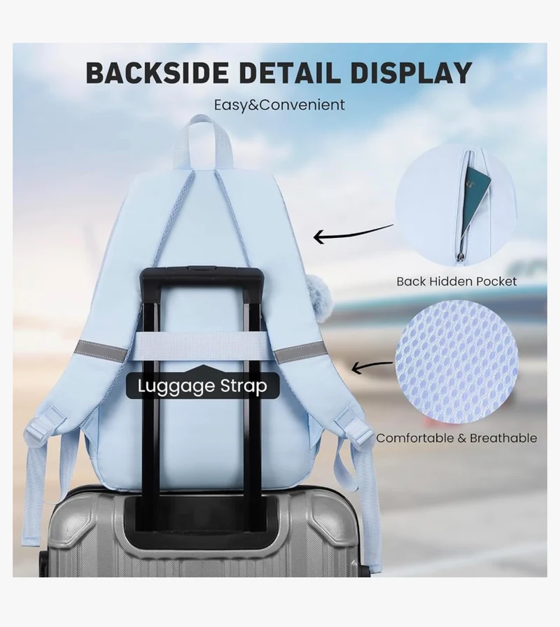 School Backpack for Teen Girls, Cute College Aesthetic Bookbag Large 15.6 Inch Laptop Bag Middle School Travel Back Pack - (Blue)