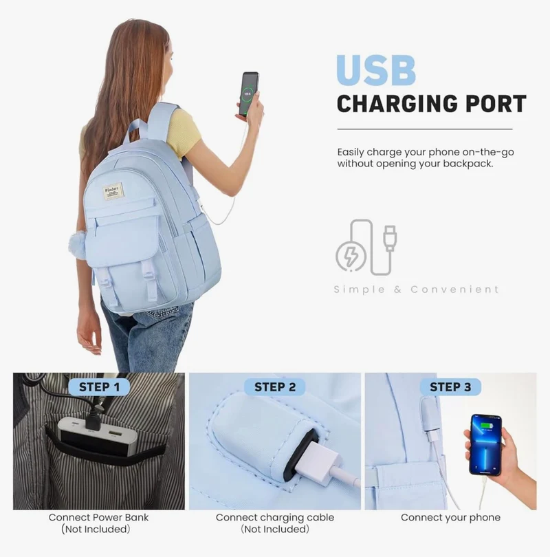 School Backpack for Teen Girls, Cute College Aesthetic Bookbag Large 15.6 Inch Laptop Bag Middle School Travel Back Pack - (Blue)