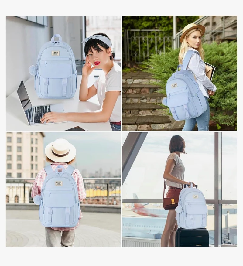 School Backpack for Teen Girls, Cute College Aesthetic Bookbag Large 15.6 Inch Laptop Bag Middle School Travel Back Pack - (Blue)