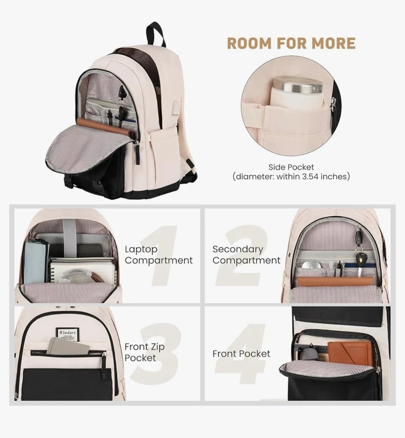 School Backpack for Teen Girls, Cute College Aesthetic Bookbag Large 15.6 Inch Laptop Bag Middle School Travel Back Pack - (Black Beige)