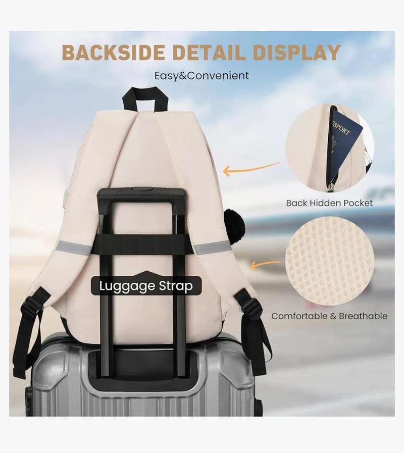 School Backpack for Teen Girls, Cute College Aesthetic Bookbag Large 15.6 Inch Laptop Bag Middle School Travel Back Pack - (Black Beige)