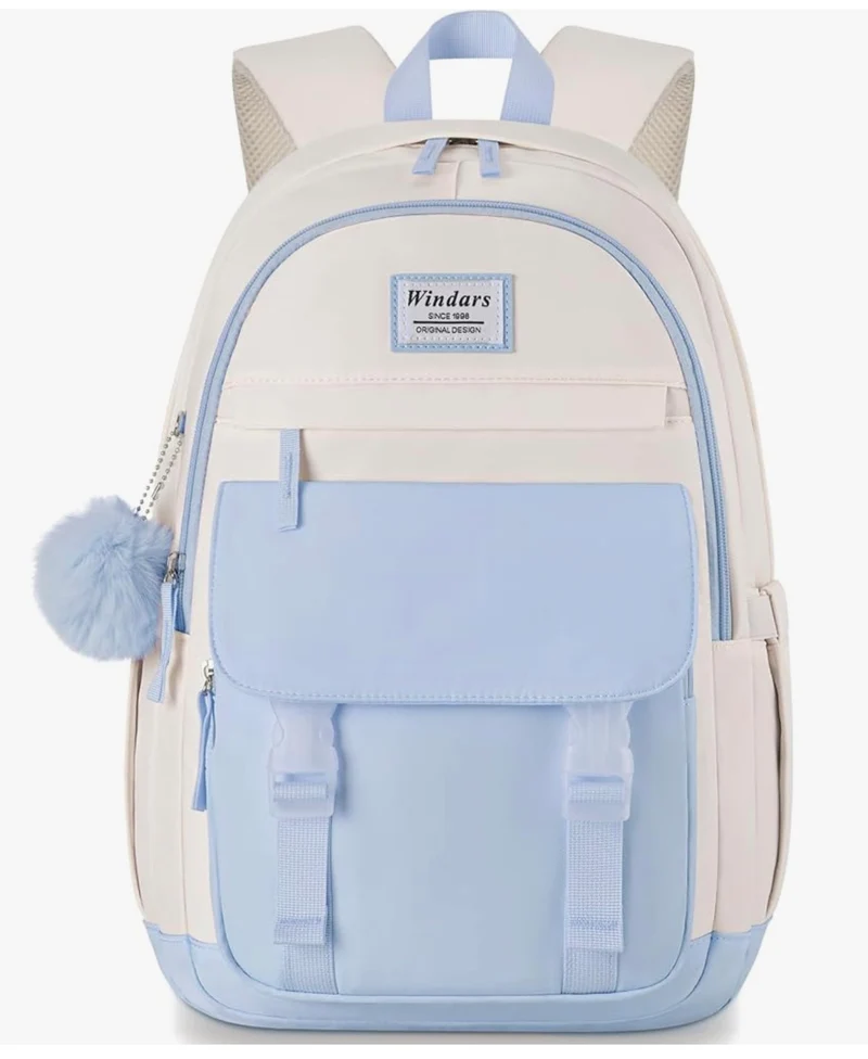 School Backpack for Teen Girls, Cute College Aesthetic Bookbag Large 15.6 Inch Laptop Bag Middle School Travel Back Pack - (Blue Beige)