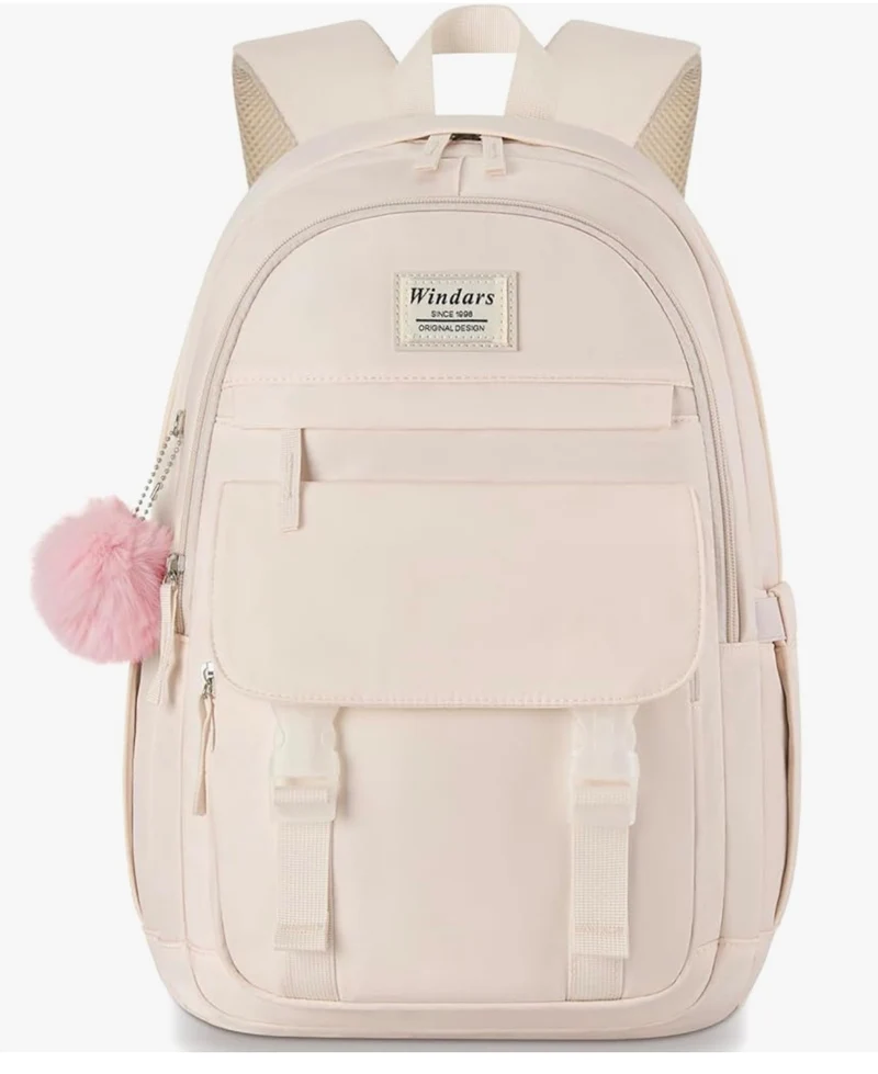 School Backpack for Teen Girls, Cute College Aesthetic Bookbag Large 15.6 Inch Laptop Bag Middle School Travel Back Pack - (Beige)