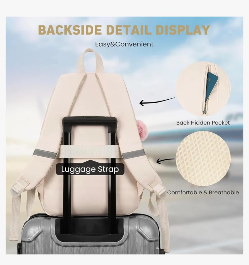 School Backpack for Teen Girls, Cute College Aesthetic Bookbag Large 15.6 Inch Laptop Bag Middle School Travel Back Pack - (Beige)
