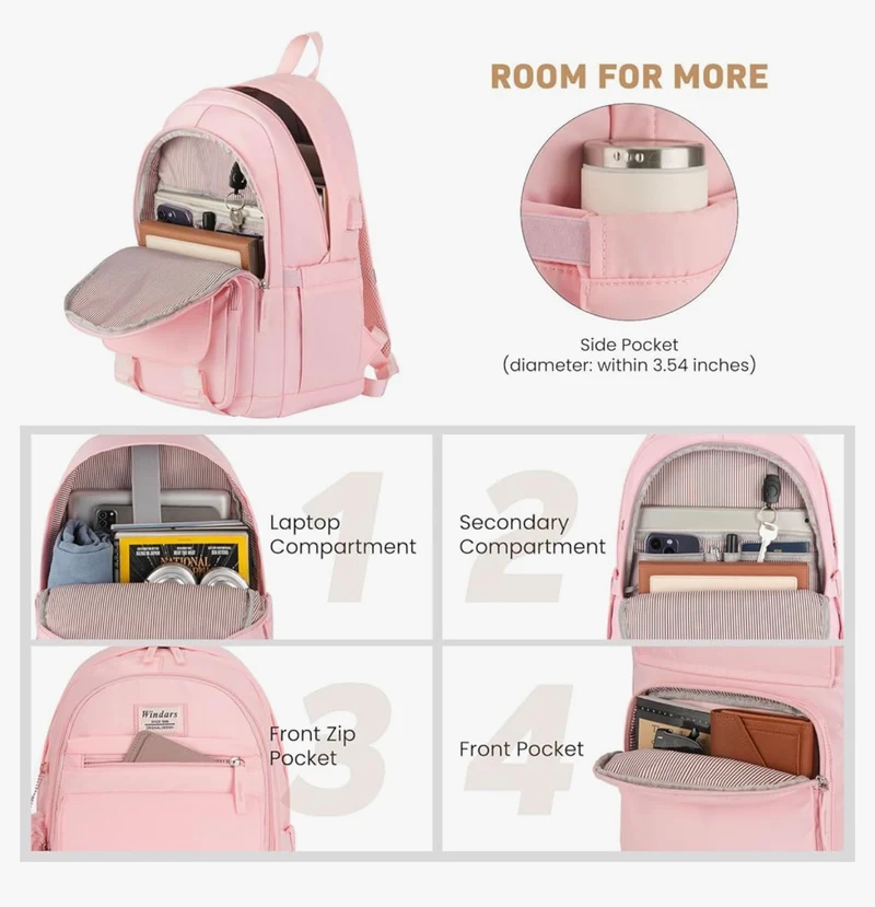 School Backpack for Teen Girls, Cute College Aesthetic Bookbag Large 15.6 Inch Laptop Bag Middle School Travel Back Pack - (Pink)
