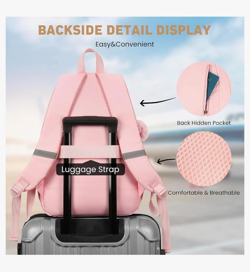 School Backpack for Teen Girls, Cute College Aesthetic Bookbag Large 15.6 Inch Laptop Bag Middle School Travel Back Pack - (Pink)