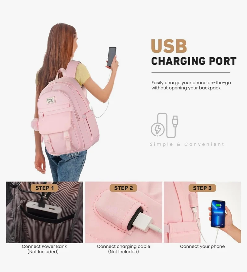 School Backpack for Teen Girls, Cute College Aesthetic Bookbag Large 15.6 Inch Laptop Bag Middle School Travel Back Pack - (Pink)