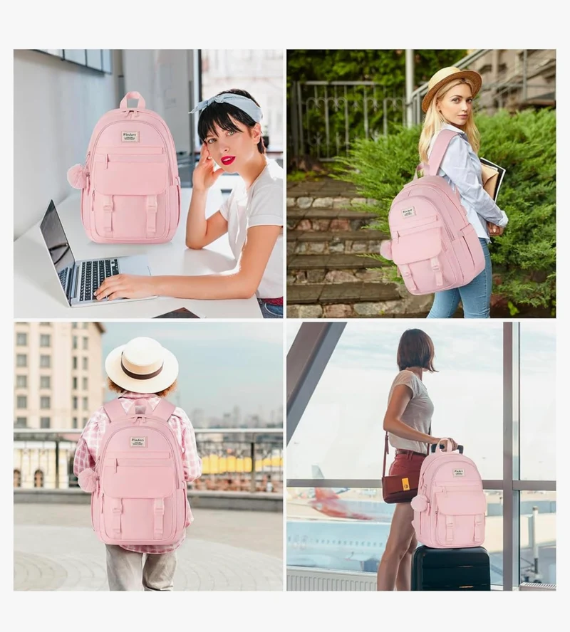 School Backpack for Teen Girls, Cute College Aesthetic Bookbag Large 15.6 Inch Laptop Bag Middle School Travel Back Pack - (Pink)