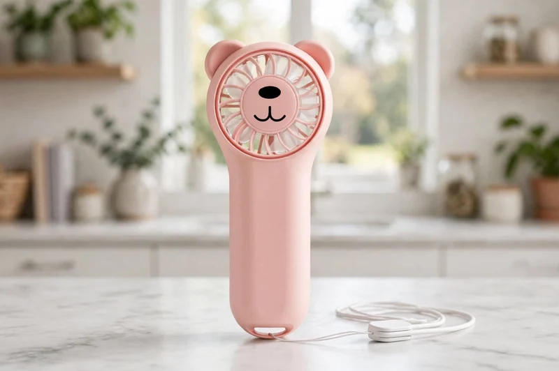 Cute Bear Mini Handheld Portable Fan 11000RPM Rechargeable - Pink