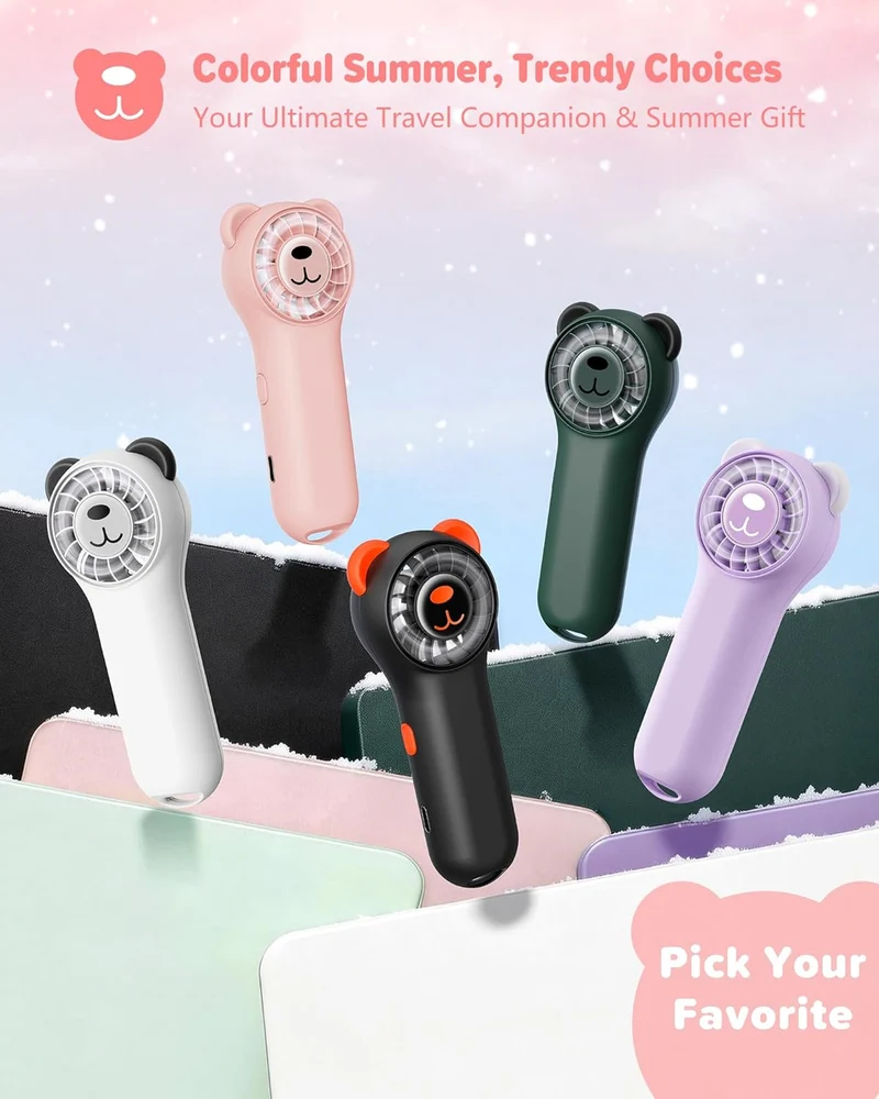 Cute Bear Mini Handheld Portable Fan 11000RPM Rechargeable - Pink