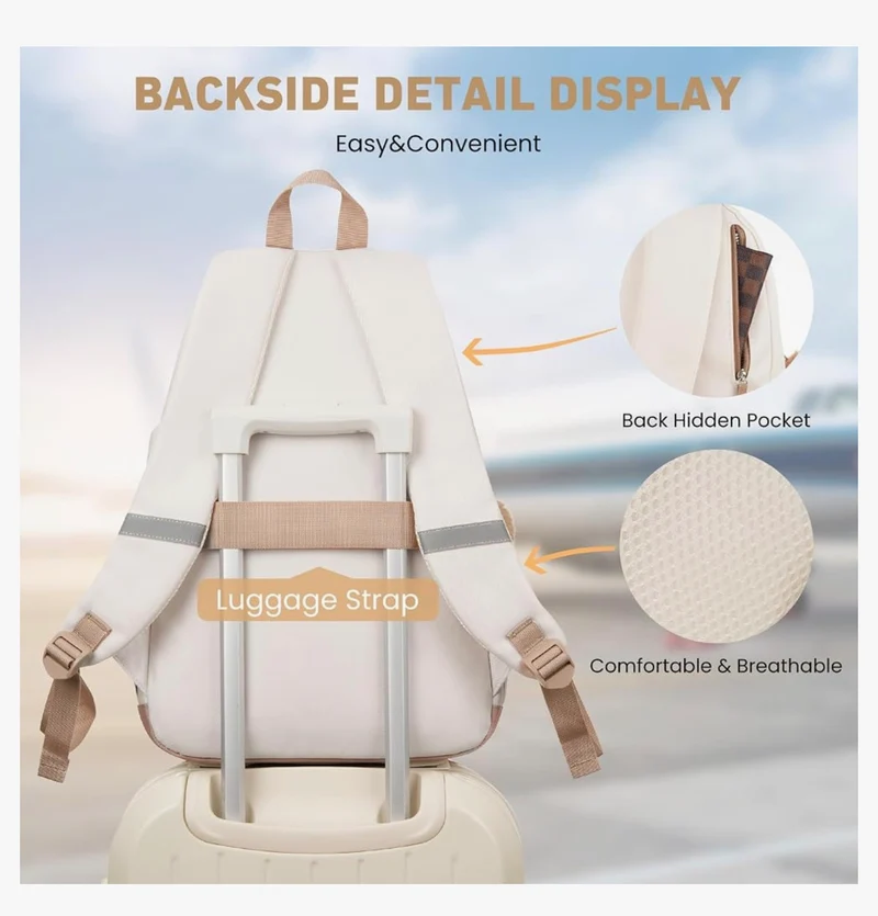School Backpack for Teen Girls, Cute College Aesthetic Bookbag Large 15.6 Inch Laptop Bag Middle School Travel Back Pack - (Khaki Beige)