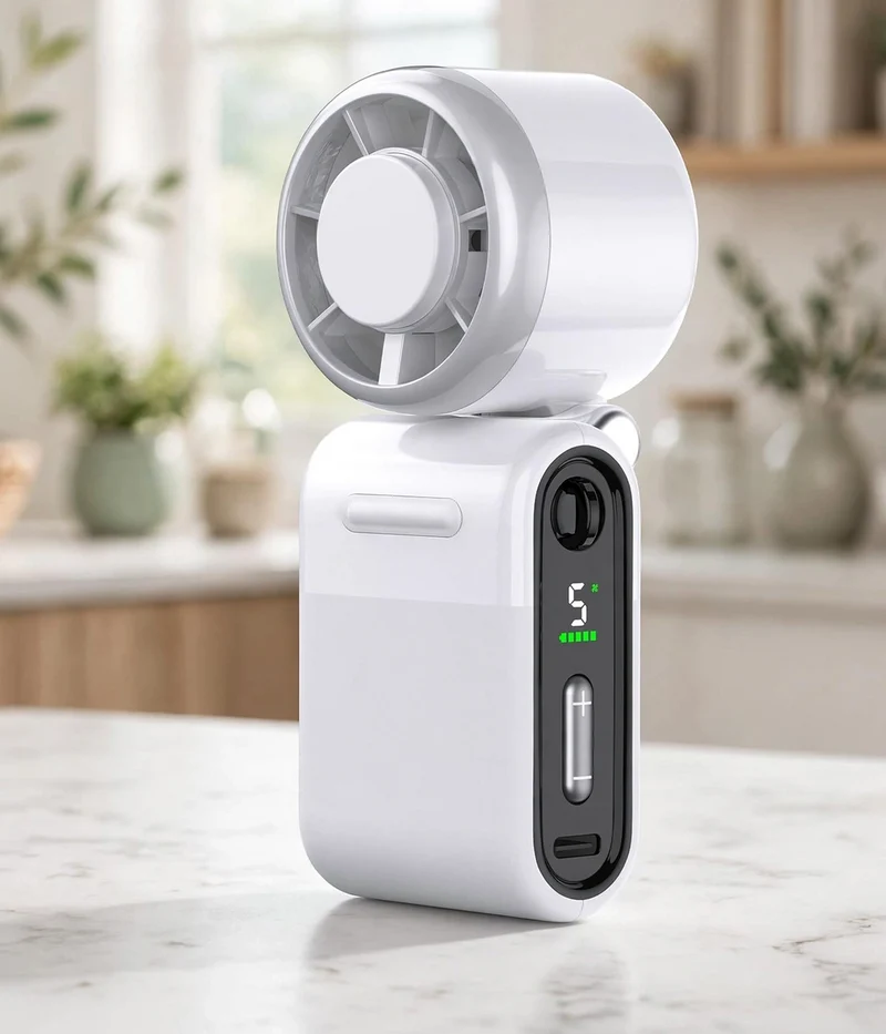 Mini Portable Handheld Turbo Fan 5-Speed Rechargeable - White