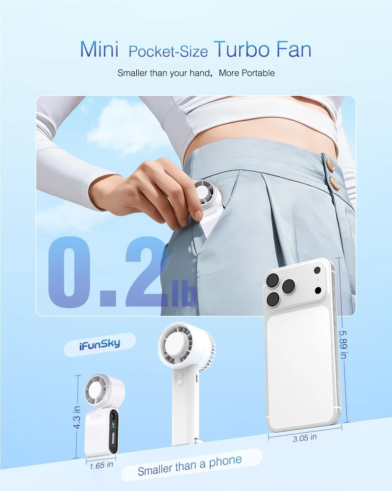 Mini Portable Handheld Turbo Fan 5-Speed Rechargeable - White