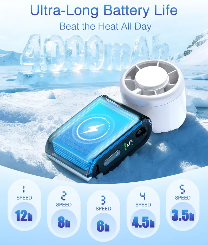 Mini Portable Handheld Turbo Fan 5-Speed Rechargeable - White