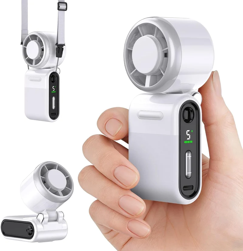 Mini Portable Handheld Turbo Fan 5-Speed Rechargeable - White