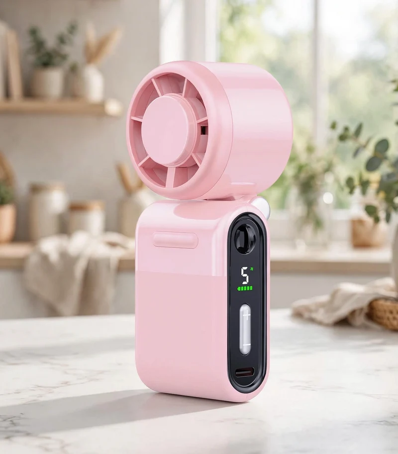 Mini Portable Handheld Turbo Fan 5-Speed Rechargeable - Pink