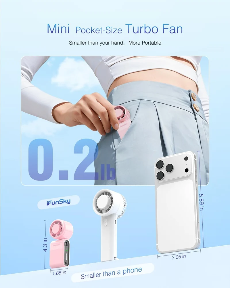 Mini Portable Handheld Turbo Fan 5-Speed Rechargeable - Pink