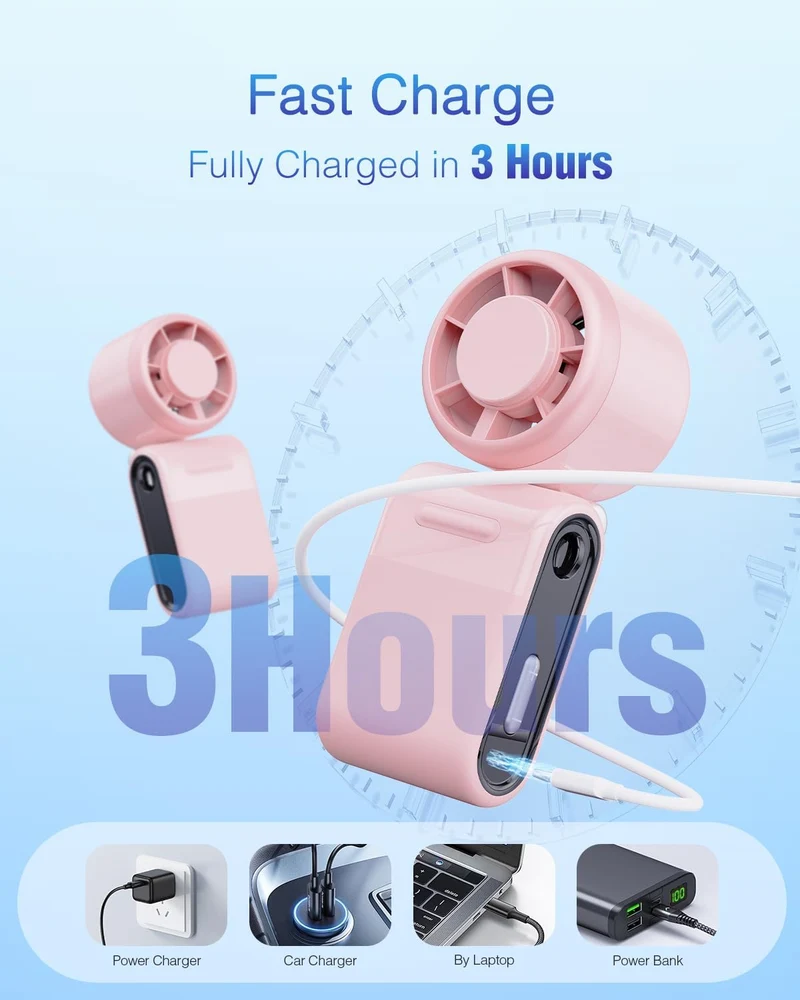 Mini Portable Handheld Turbo Fan 5-Speed Rechargeable - Pink