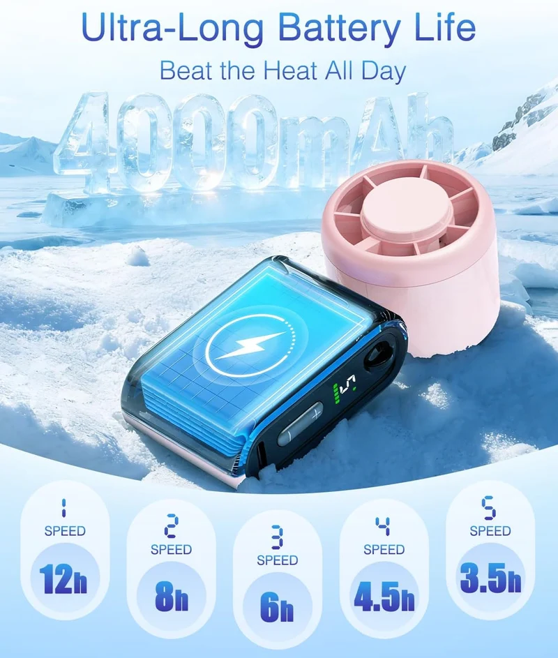 Mini Portable Handheld Turbo Fan 5-Speed Rechargeable - Pink