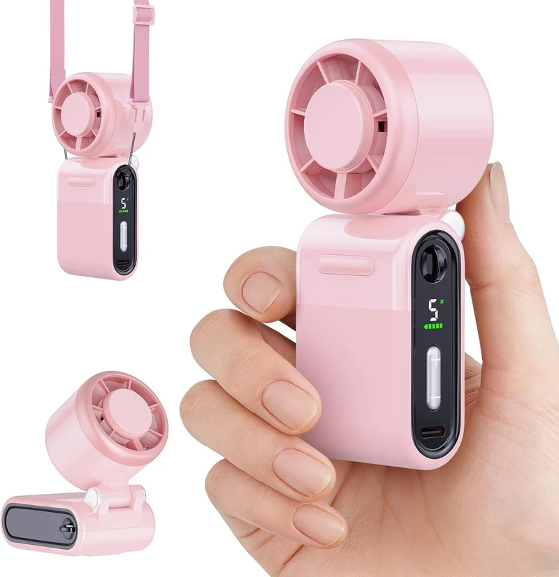 Mini Portable Handheld Turbo Fan 5-Speed Rechargeable - Pink