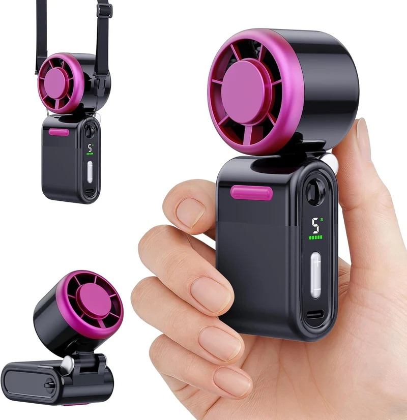 Mini Portable Handheld Turbo Fan 5-Speed Rechargeable - Black Red