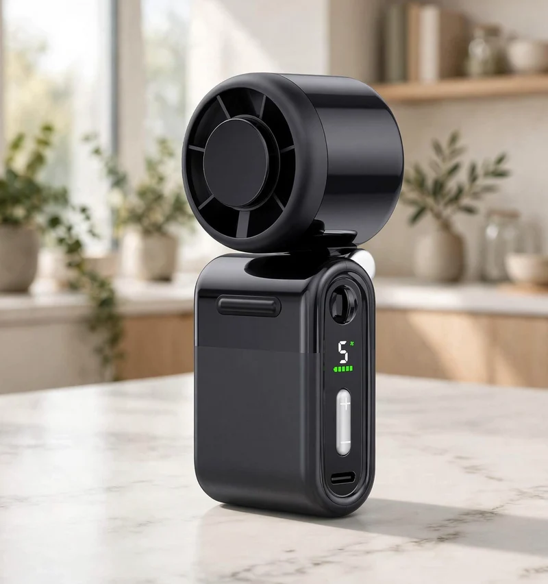 Mini Portable Handheld Turbo Fan 5-Speed Rechargeable - Black