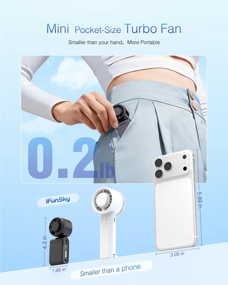 Mini Portable Handheld Turbo Fan 5-Speed Rechargeable - Black